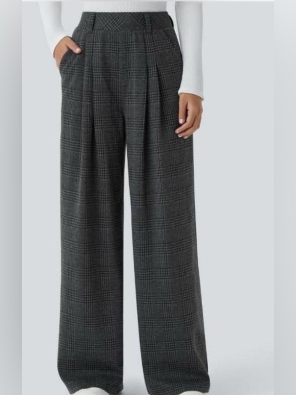 NEW Halara Houndstooth Gray Plaid Wide-Leg Trouser pant large Fabric Science
